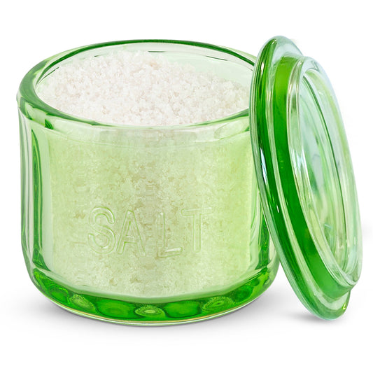 Kook Embossed Salt Cellar & Lid, Pressed Glass, 10 oz: Lime