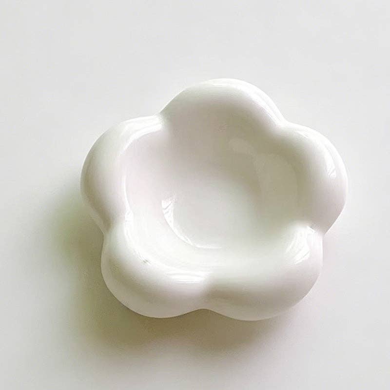 Minimalist Mini Ceramic White Dish: Flower / One Size