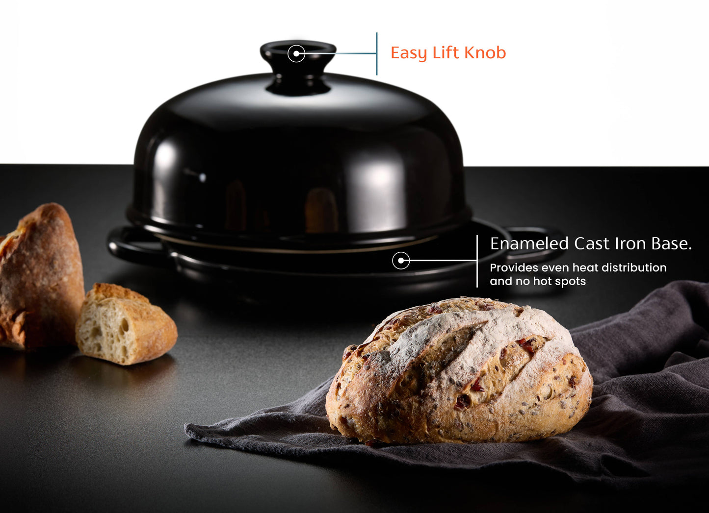 Kook Enameled Cast Iron Bread Oven: Black
