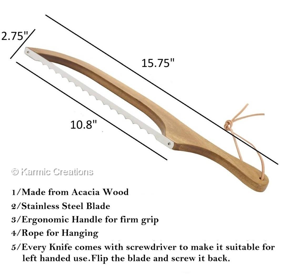 Bread Bow Knife, Serrated Sourdough Wood Handle Bread Knife.: No Engraving