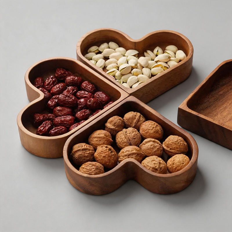 Heart‑Shaped Solid Wood Tray: Wood Color / One Size