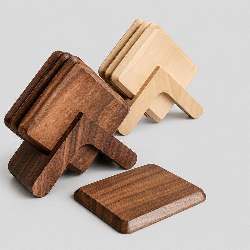 Wooden Coaster Stand: Brown / One Size
