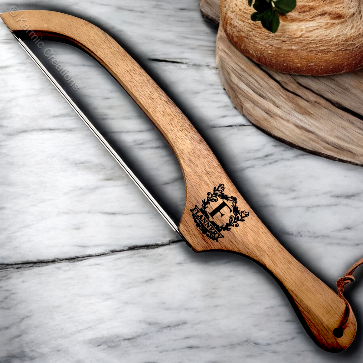 Bread Bow Knife, Serrated Sourdough Wood Handle Bread Knife.: No Engraving