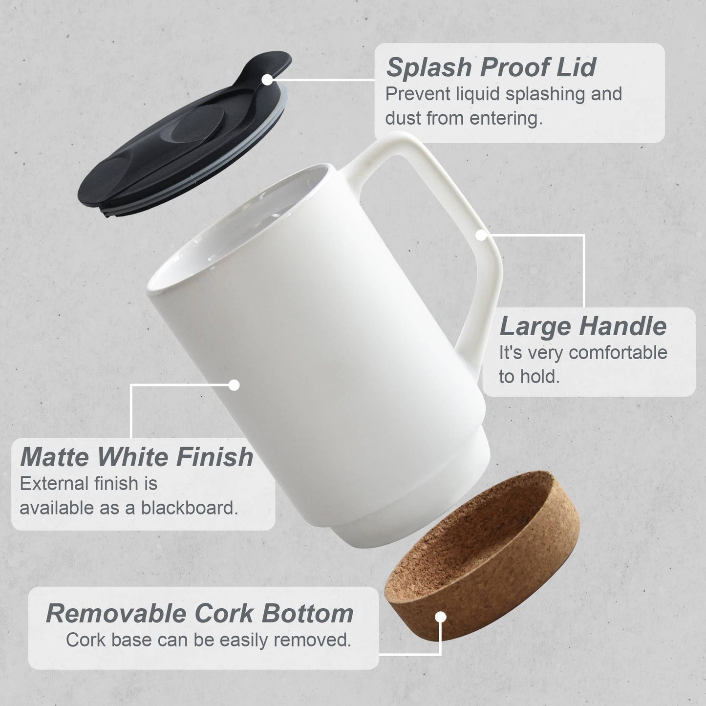 Tea or Coffee Mug with Lid and Removeable Cork Base
