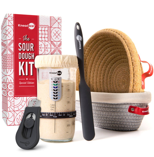 KneadAce Sourdough Kit, 24oz Jar, 2x Bannetons, Bread Lame