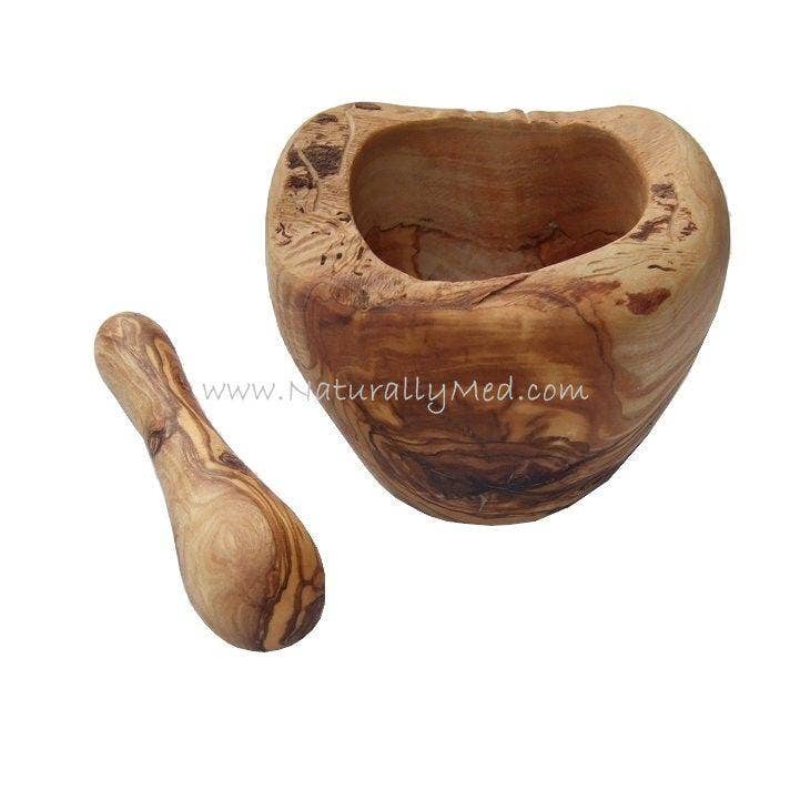 Olive Wood Mortar and Pestle, Natural Style