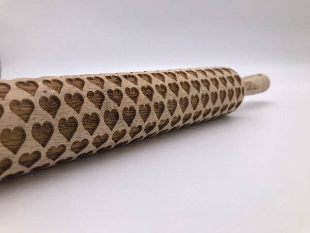 Small Hearts Embossed Rolling Pin For Pottery & Baking
