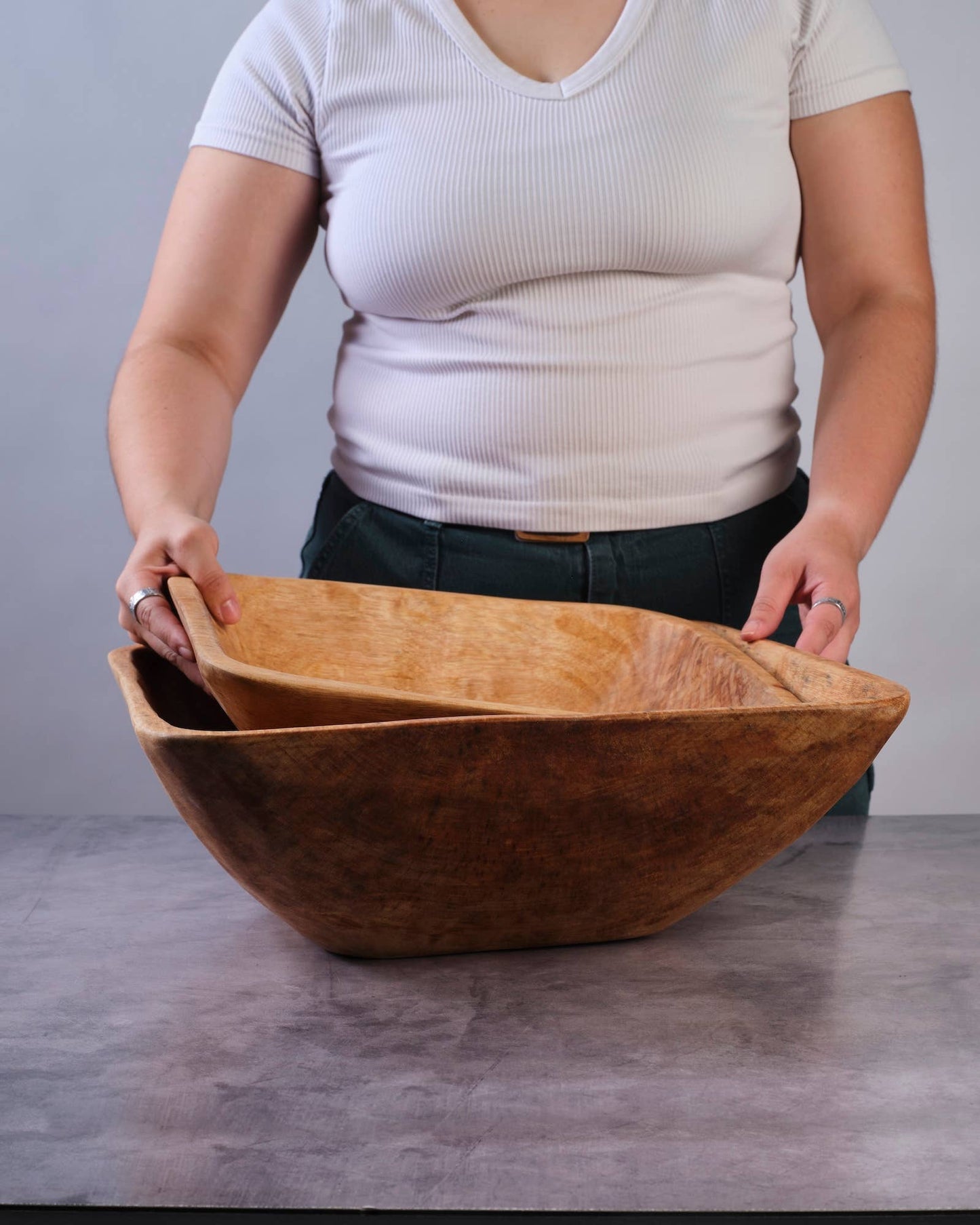 17" Square Large Nesting Wood Bowl, Salad Bowl, Serving Bowl
