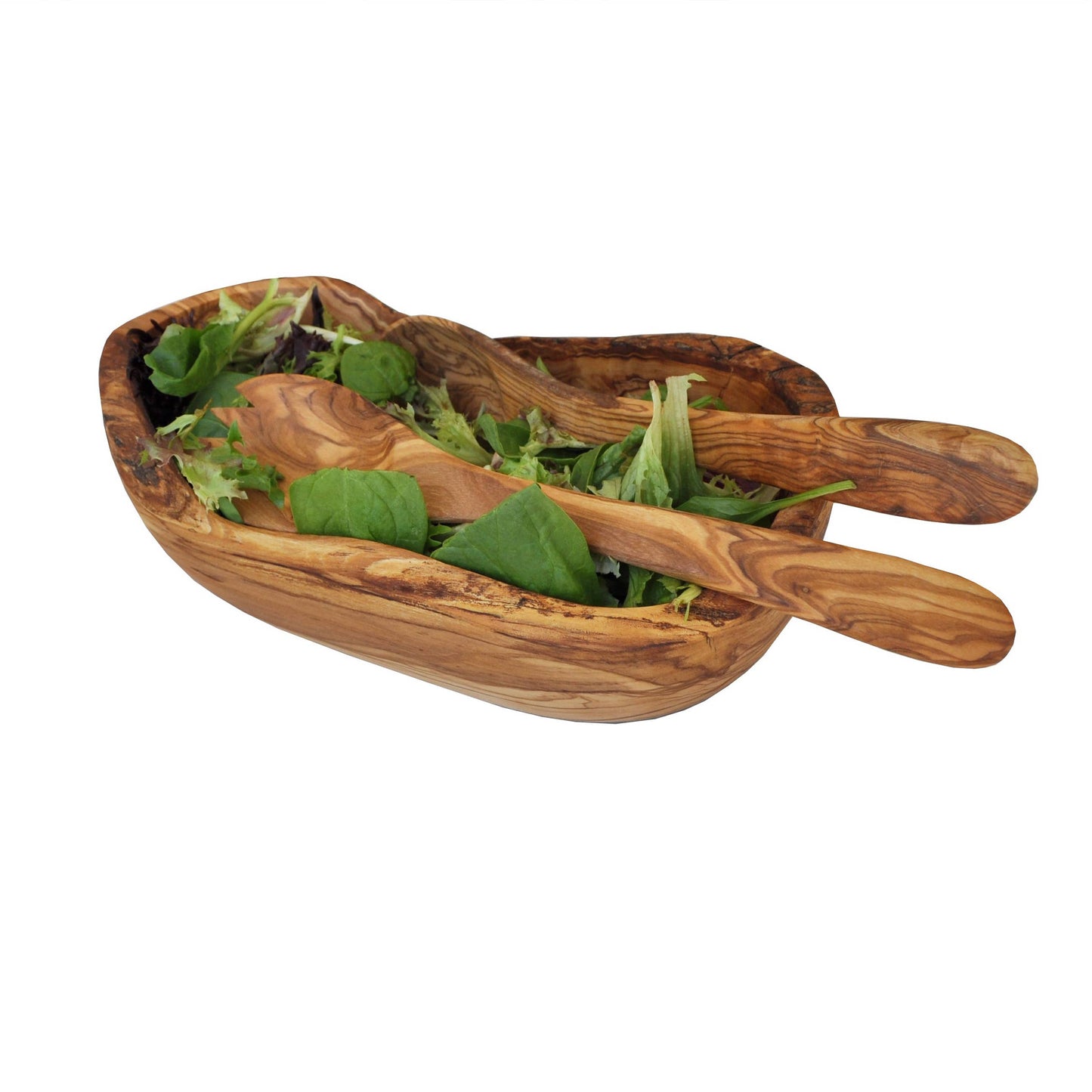 Olive Wood Natural Bowl and Salad Servers Gift Set