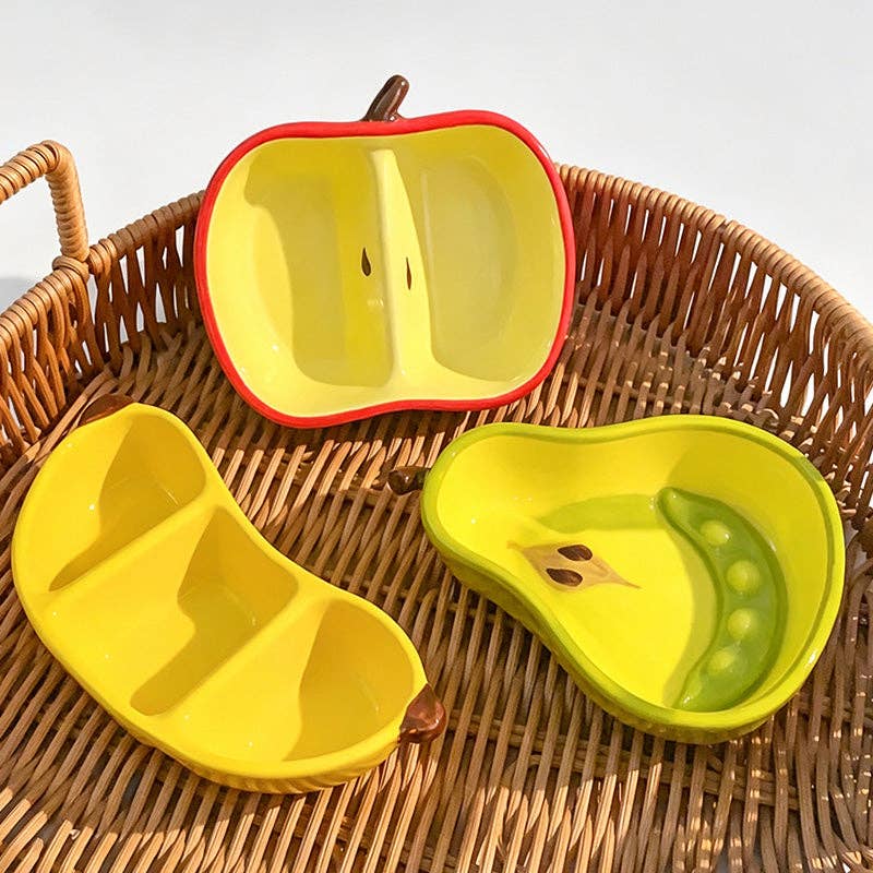 Minimalist Fruit Shaped Ceramic Snack Plate: Red Apple / One Size