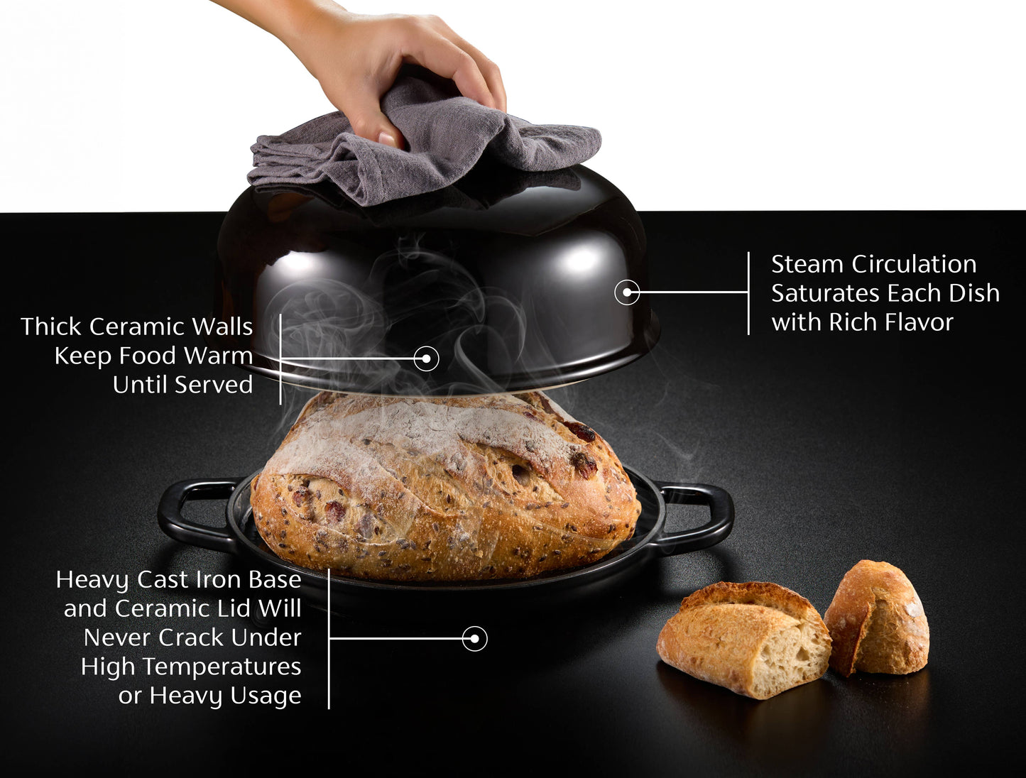 Kook Enameled Cast Iron Bread Oven: Ivory