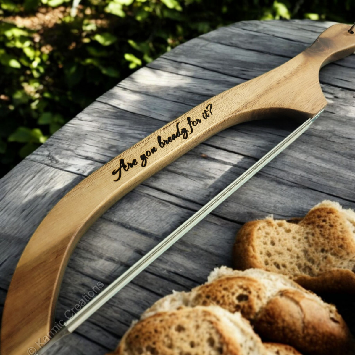 Bread Bow Knife, Serrated Sourdough Wood Handle Bread Knife.: No Engraving