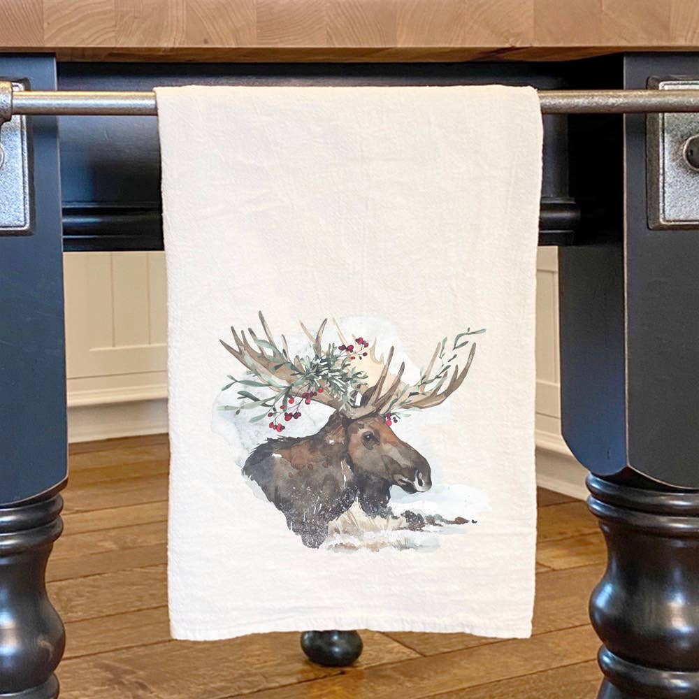 Winter Moose, Cotton Tea Towel