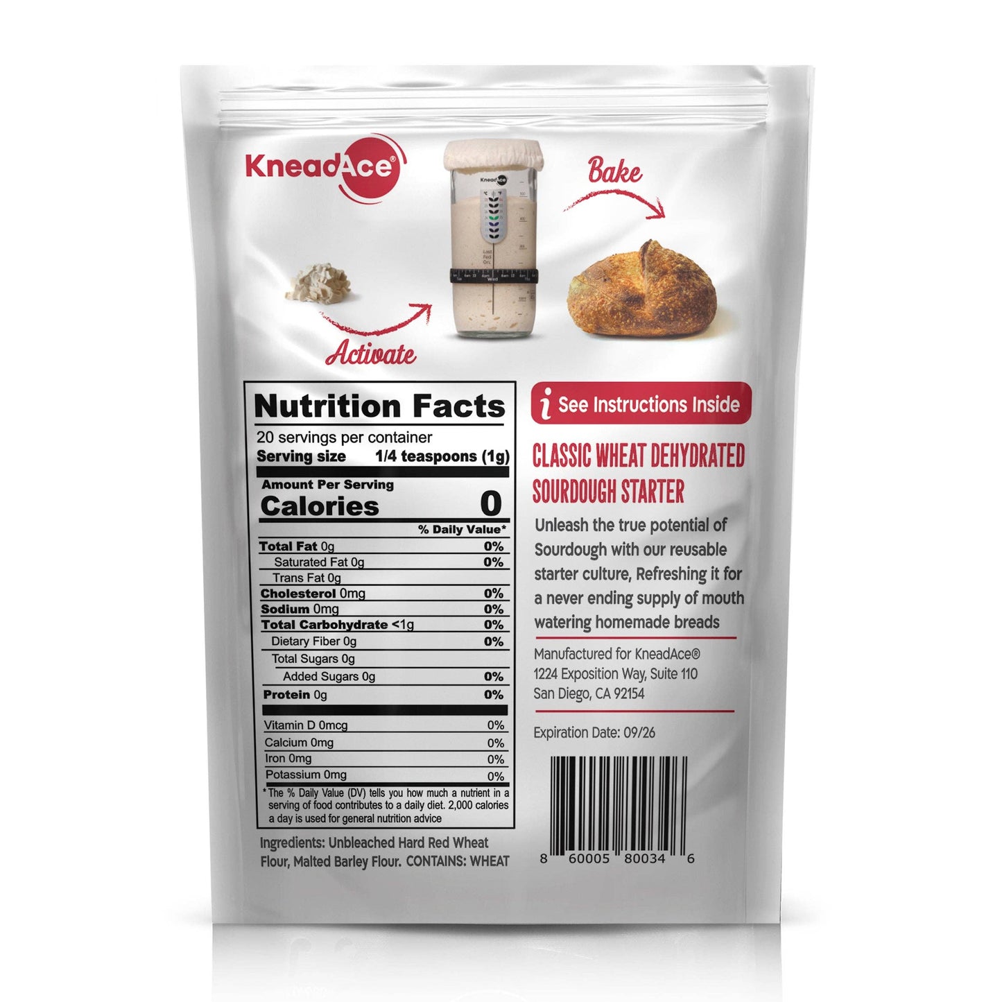 KneadAce Sourdough Starter Culture, Non GMO, Made In USA