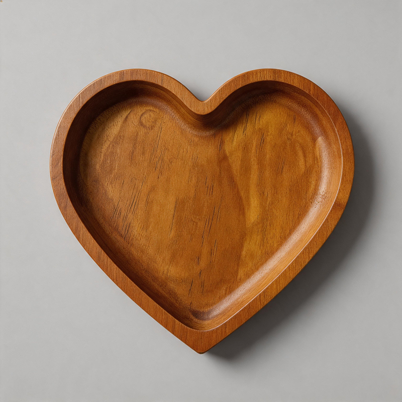 Heart‑Shaped Solid Wood Tray: Wood Color / One Size
