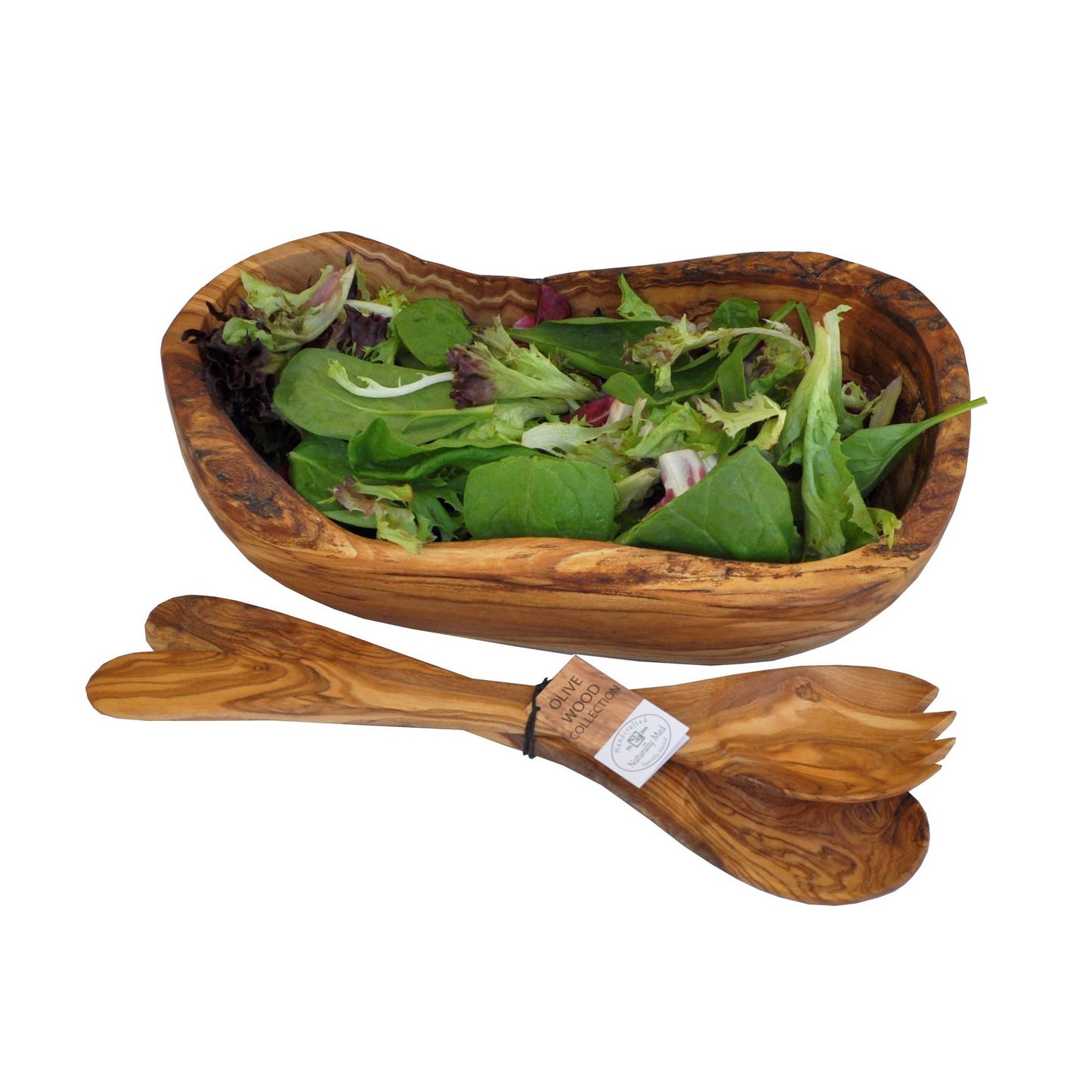 Olive Wood Natural Bowl and Salad Servers Gift Set