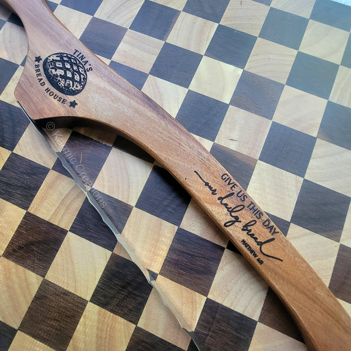 Bread Bow Knife, Serrated Sourdough Wood Handle Bread Knife.: No Engraving