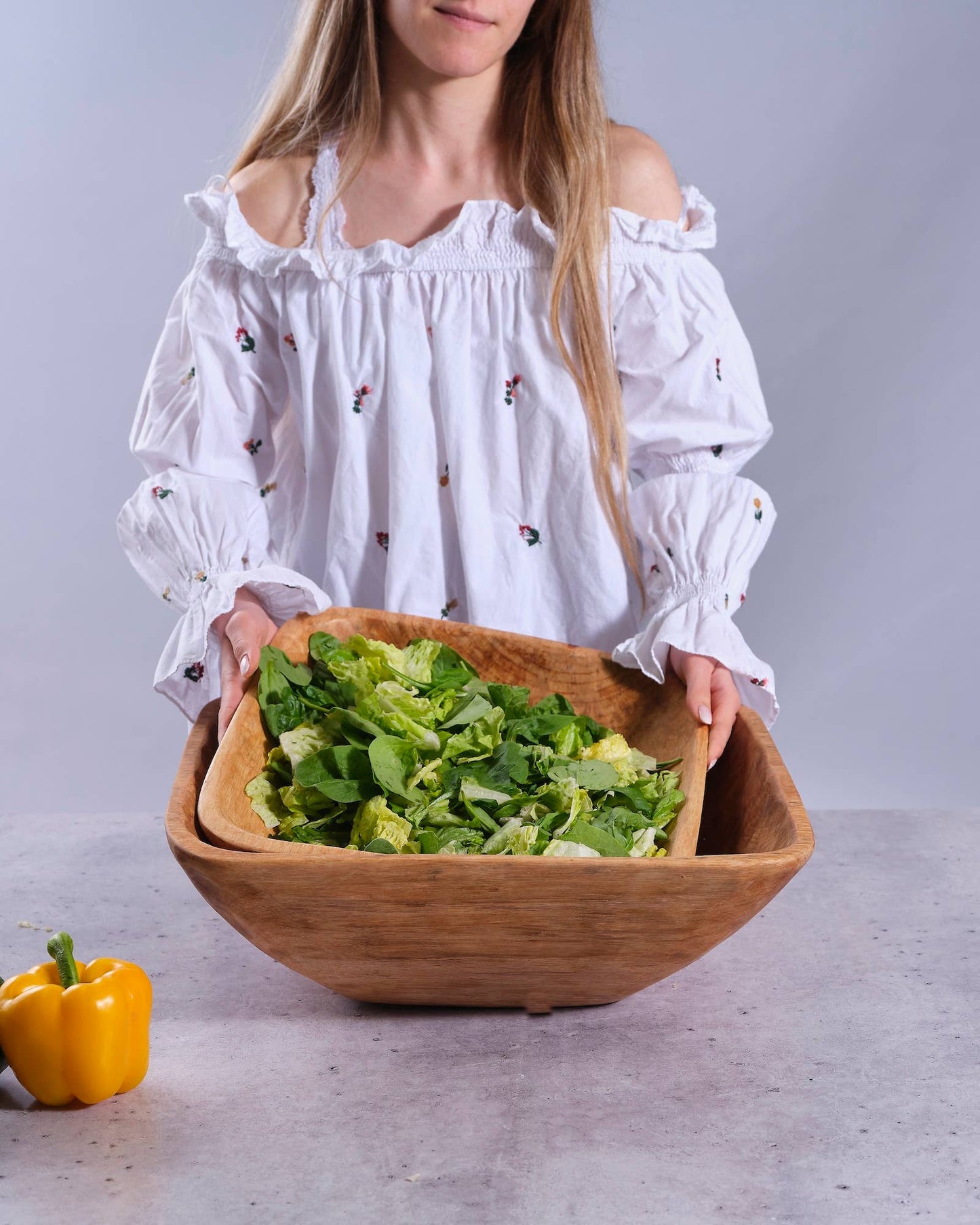 14" Medium Square Nesting Wood Bowl | Salad Bowl | Hardwood
