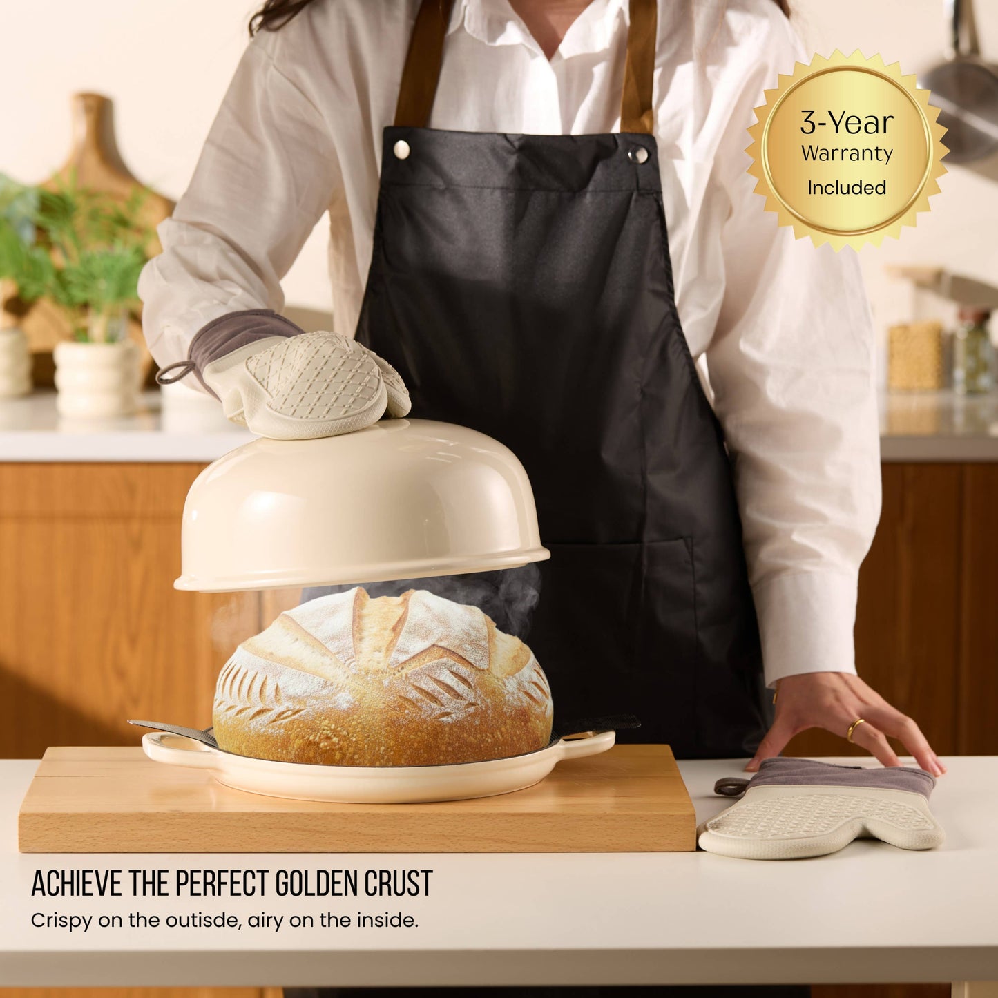 Kook Enameled Cast Iron Bread Oven: Black