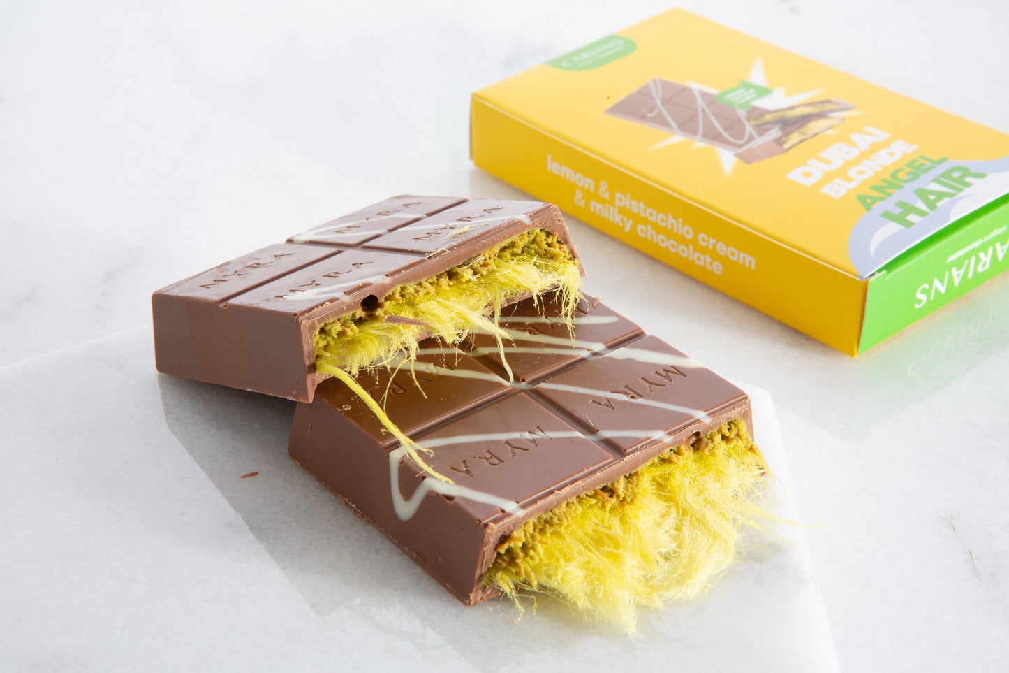 Viral Lemon Angel Dubai Chocolate Bar, Lemon Cotton Candy