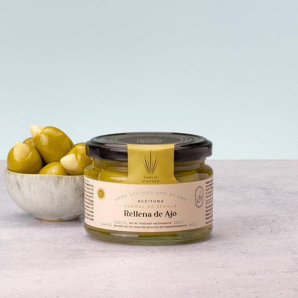 Triana Olivas. Gordal Olives from Seville Stuffed w/ Garlic