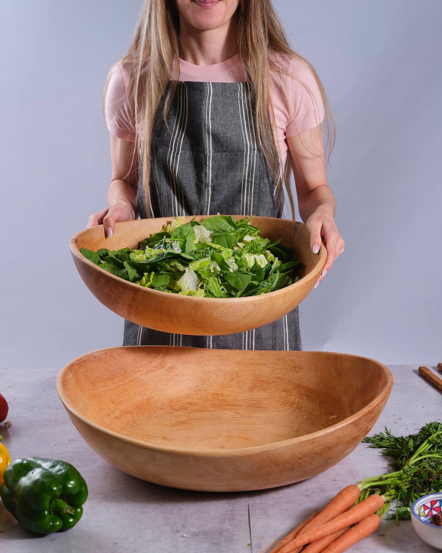 17" Wave Wooden Bowl | Hardwood Salad Bowl, Serving Bowl