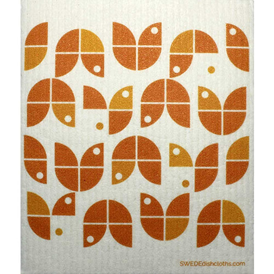 Swedish Dishcloth Geo Flowers Orange on Natural Spongecloth