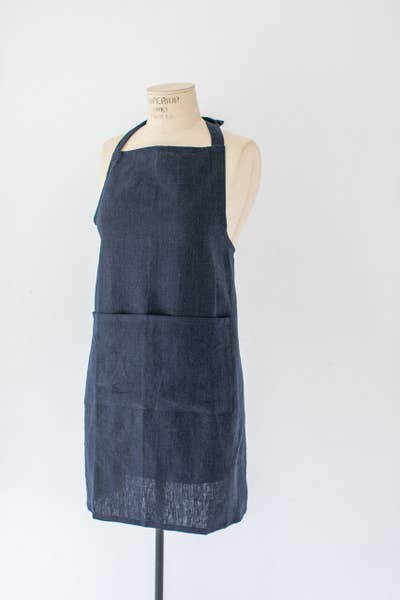 Full Bistro Apron, Navy Linen