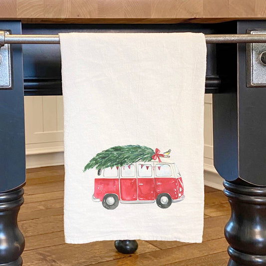 Vintage Van with Tree, Christmas Tea Towel