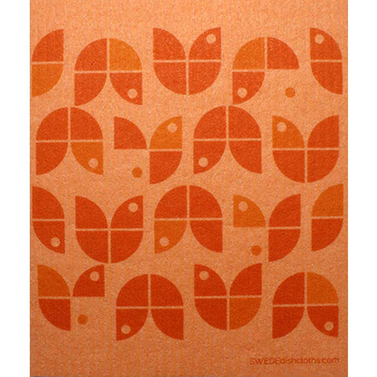 Swedish Dishcloth Geo Flowers Orange on Orange Spongecloth